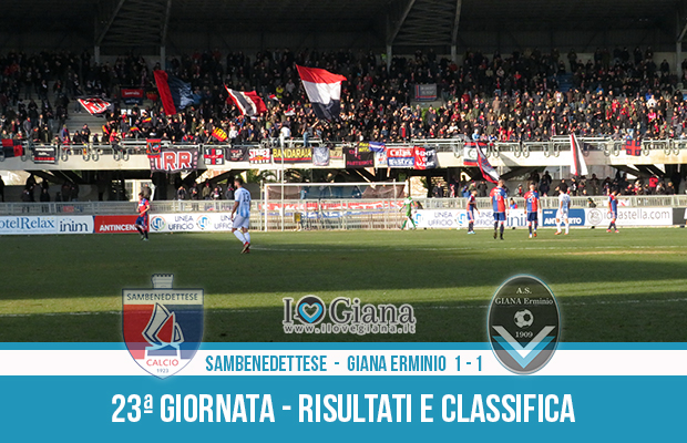 Sambenedettese Giana Erminio 1-1 risultati e classifica 23 giornata serie C girone B