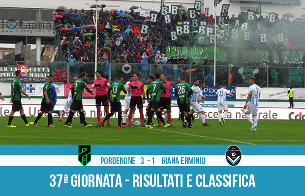 Pordenone Giana Erminio 3-1 risultati e classifica 37 giornata serie C girone B