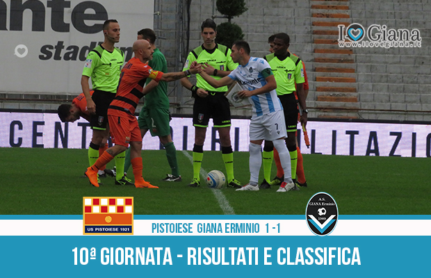 Pistoiese Giana Erminio 1-1 risultati e classifica 10 giornata serie C girone A