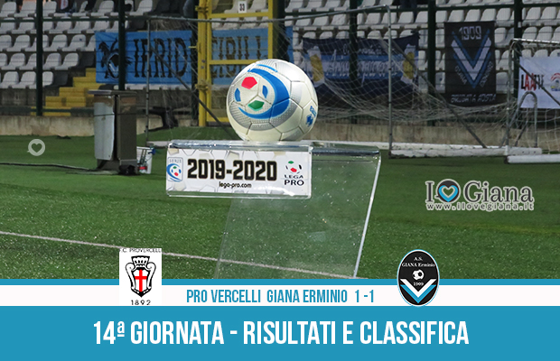 Pro Vercelli Giana Erminio 1-1 risultati e classifica 14 giornata serie C girone A