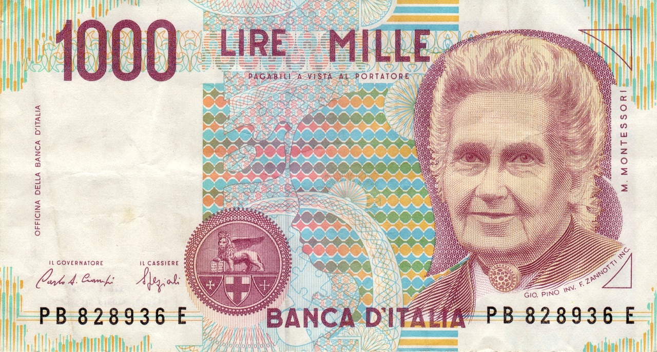 Moneta da mille lire con simbolo Montessori, rappresentativa del valore attuale nel mercato collezionistico.